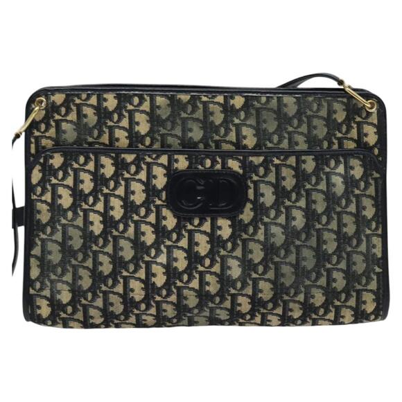 DIOR Trotter Canvas Shoulder Bag Navy Gold - Picture 13 of 16